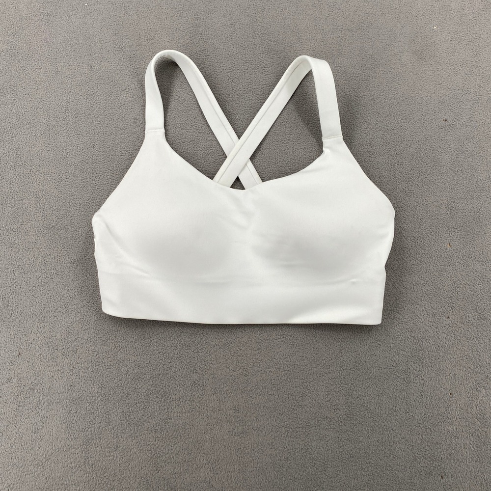 Zyia Active White Cross Back Sports Bra Mesh Lined Reflective Logo Activewear